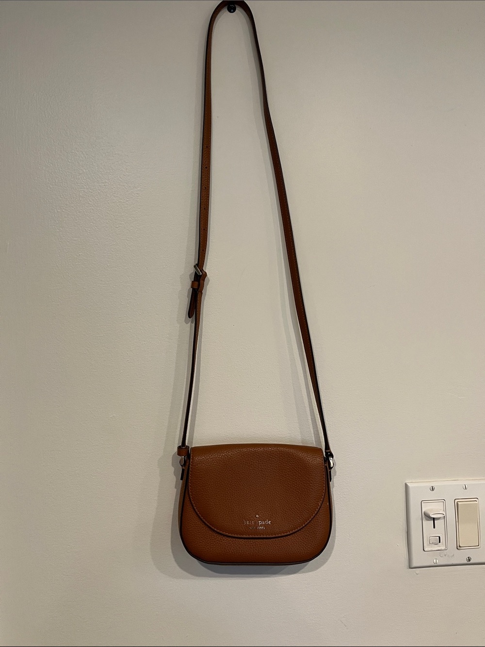 kate spade Brown Pebbled Leather Crossbody Saddle Bag